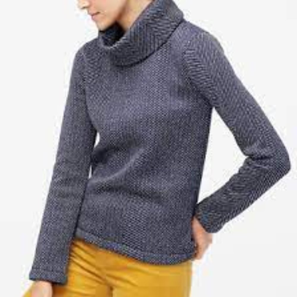 J. Crew Factory Long Sleeve Funnelneck Pullover Sweatshirt Herringbone Navy XS